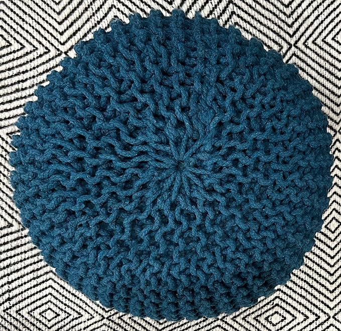 FRELISH DECOR Round Pouf Ottoman Hand Knitted 100% Cotton Pouf Foot Stool - Image 6