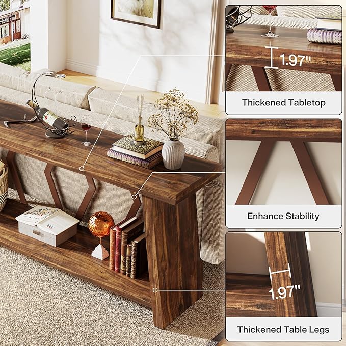 Tribesigns 70.86-Inch Farmhouse Console Table, Industrial Narrow Long Sofa - Image 7