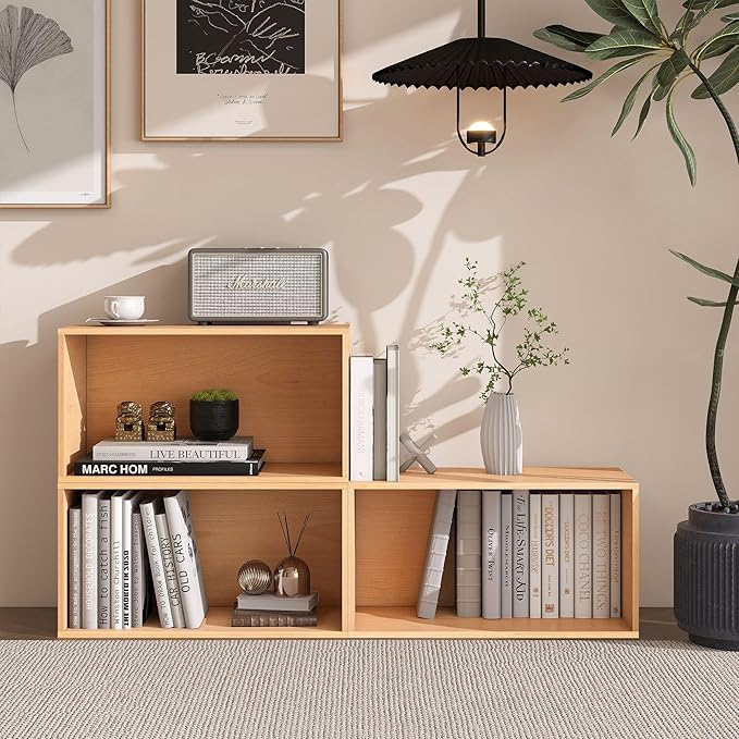 Sebastack 3 Cube Organizer Bookcase, Expandable Storage Shelves, Wooden Open by WHOOSPEREH