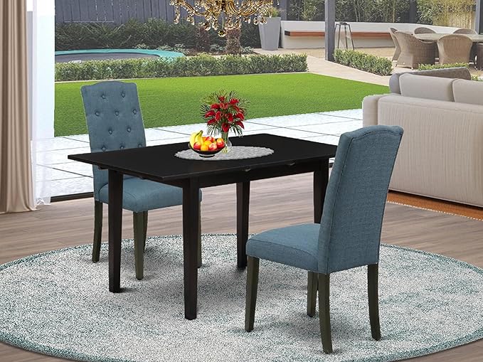 East West Furniture NOCE3-BLK-21 3 Piece Dining Table Set Contains a Rectangle - Image 2