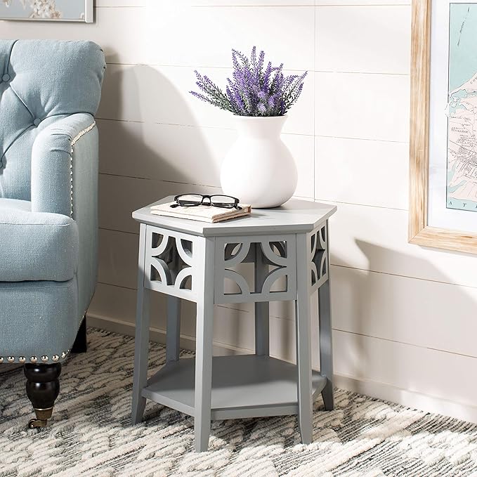 Safavieh American Homes Collection Connor Pearl Blue Grey Hexagon End Table - Image 2