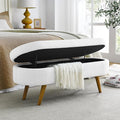 Oval Storage Bench 43.5" Linen Fabric Upholstered Entryway Bench by ECLYLFurniture