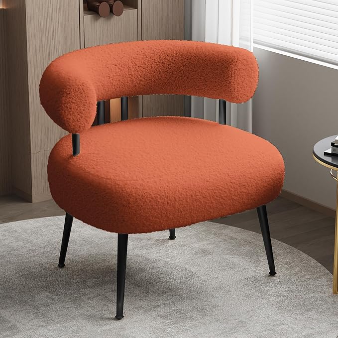 Mid Century Sherpa Boucle Accent Chair, Round Upholstered Barrel Arm Chair by SEYNAR