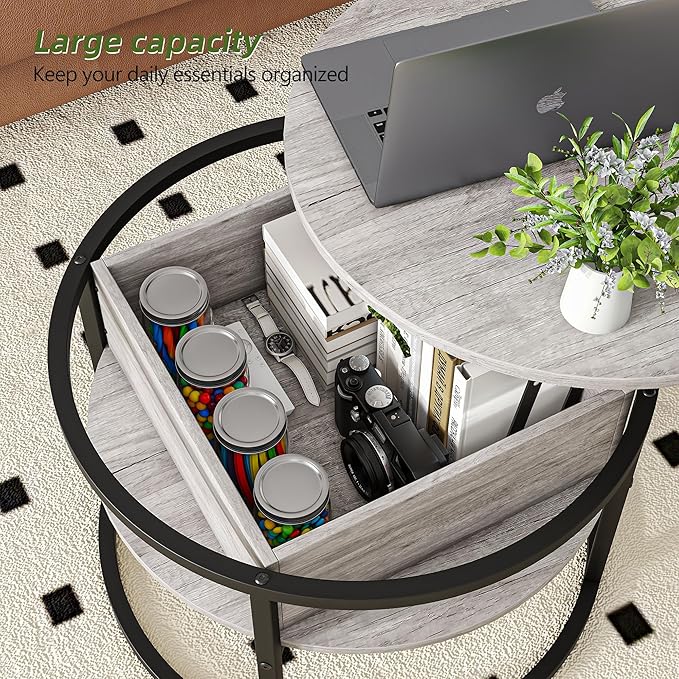 Round Coffee Table with Storage, Lift Top Coffee Table - Image 4