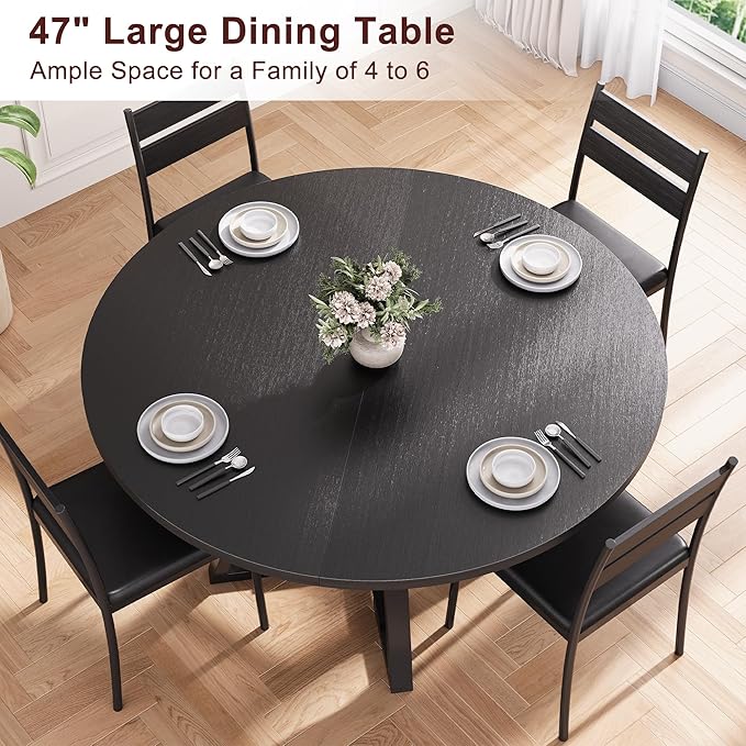 Round Dining Table for 4, Kitchen Dining Room Circle Dinner Pedestal Table - Image 7