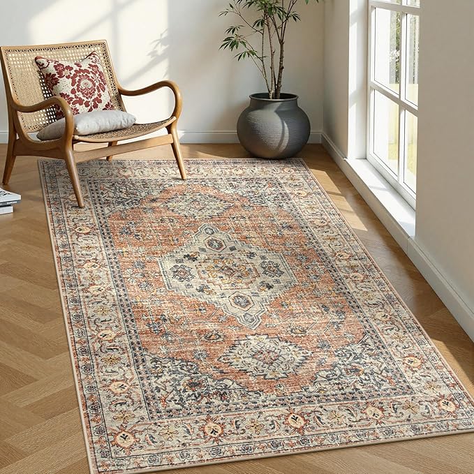Lahome Oriental Washable Rugs for Living Room, 4x6 Bedroom Area Rug Ultra-Thin by Lahome