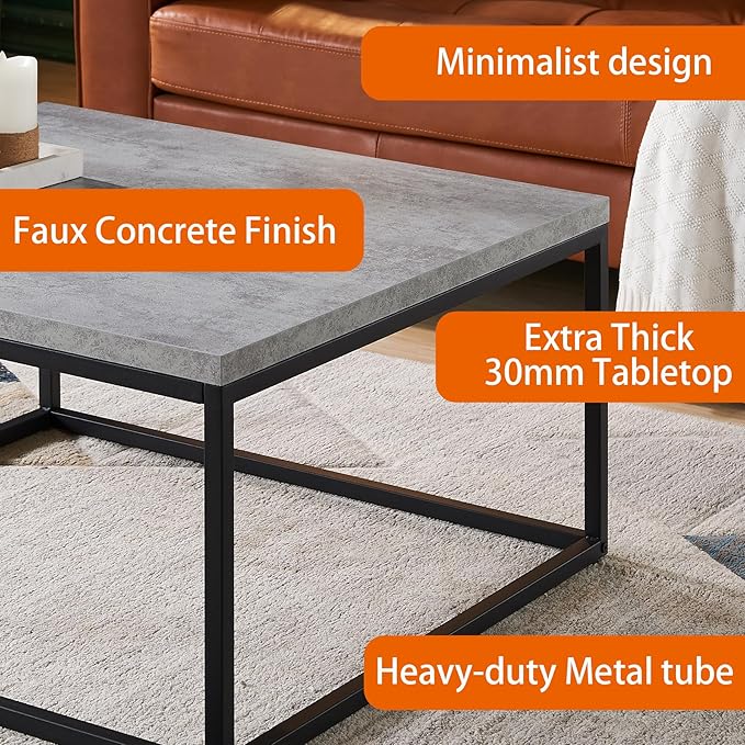 CENSI 30"x30" Square Concrete Accent Coffee Table Ottoman - Image 5