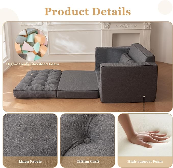 YOSHOOT Loveseat Sleeper Sofa, 3-in-1 Pull Out Floor Couch - Image 5
