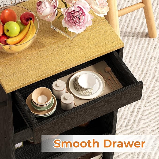 IRONCK Wood Storage Cart, 4 Tier Rolling Kitchen Cart on Wheels, Slide Out - Image 5
