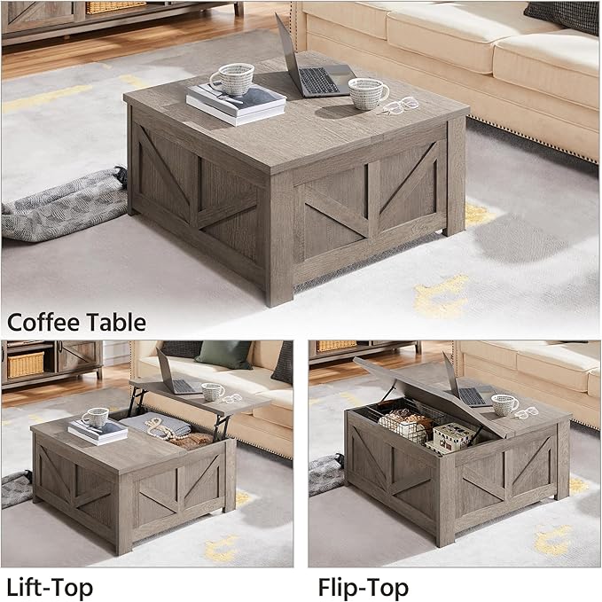 Yaheetech Lift Top Coffee Table, Square Farmhouse Coffee Table - Image 4