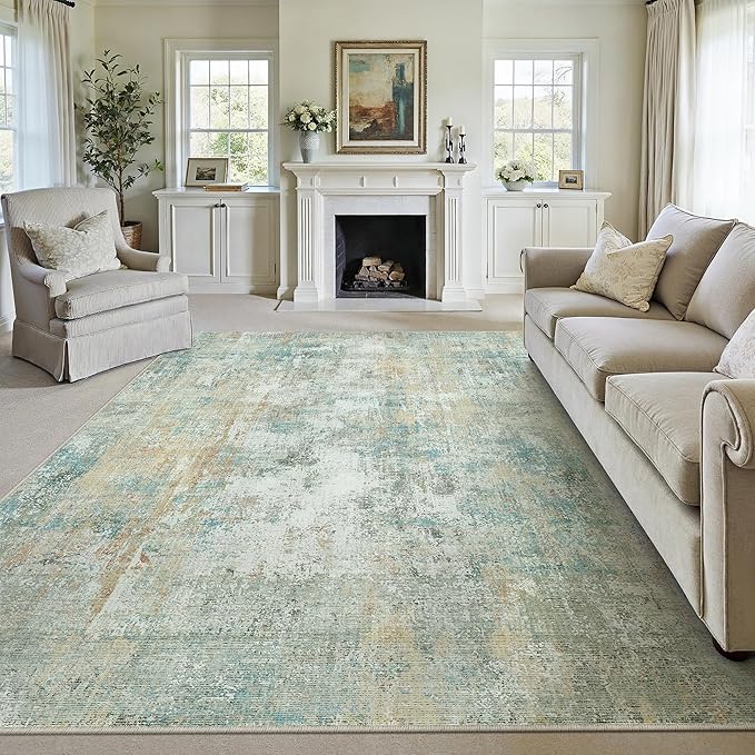 9x12 Area Rug Teal Beige Modern Neutral Abstract Living Room Bedroom Indoor by WondRg