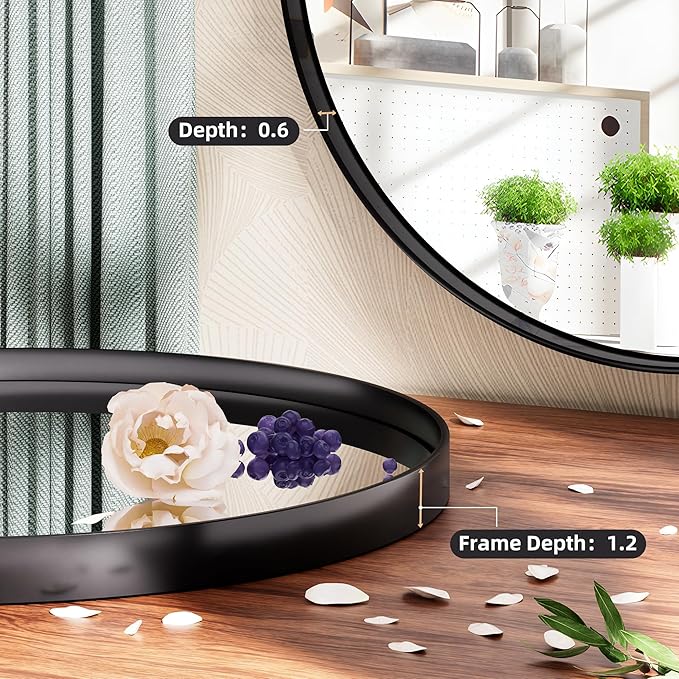 Hasipu Round Black Mirror 32 Inch Round Bathroom Mirror Metal Frame, Wall - Image 4