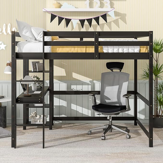 HomSof Full Loft Bed with Desk and Shelves - Image 3