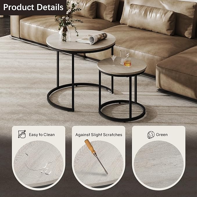 Nesting Tables Set of 2, Round Coffee Table, Small Nesting Coffee Table - Image 4
