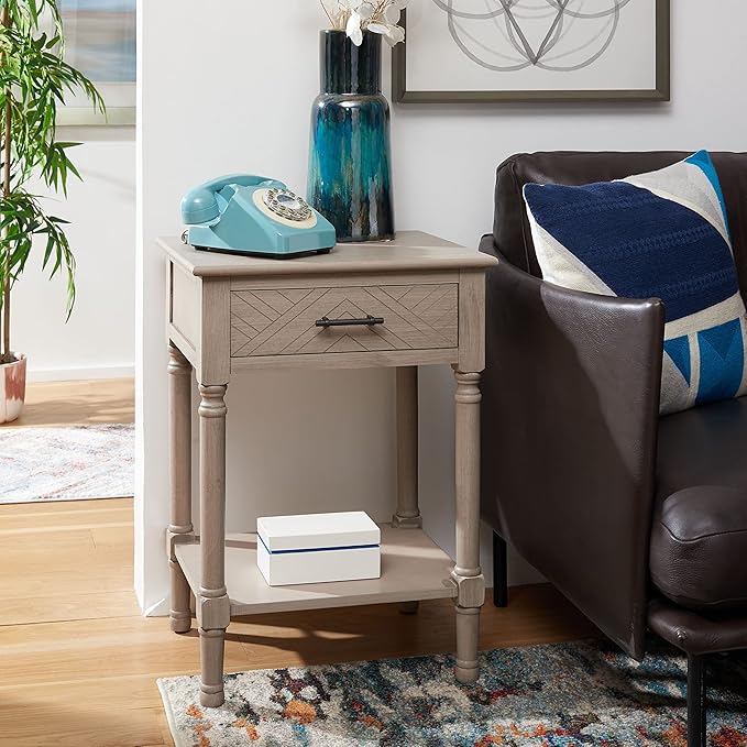 SAFAVIEH Home Collection Peyton Greige 1-Drawer Lower Shelf Accent Table - Image 2