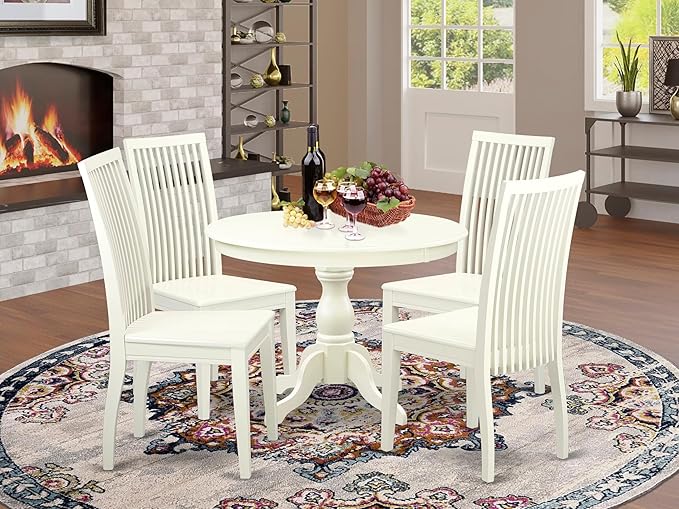 East West Furniture HBIP5-LWH-W 5 Piece Dining Room Table Set Includes a Round - Image 2