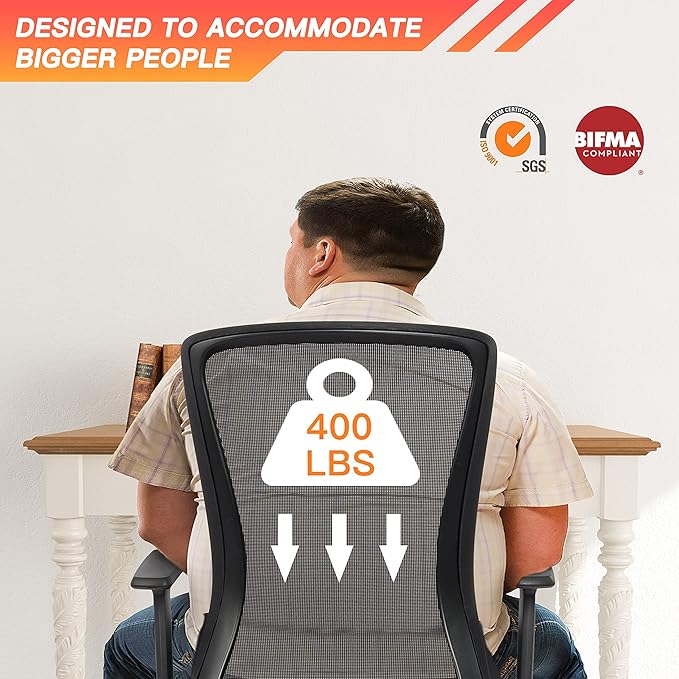 400lbs Big and Tall Office Chair, Mesh Office Desk Chair - Image 4