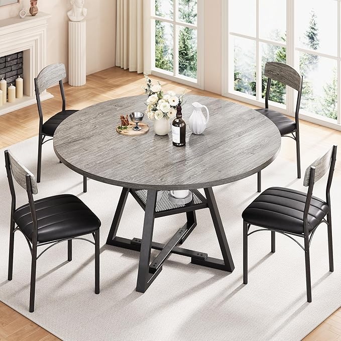 Round Dining Table Set for 4, Kitchen Table and Chairs for 4, Circle Table - Image 2