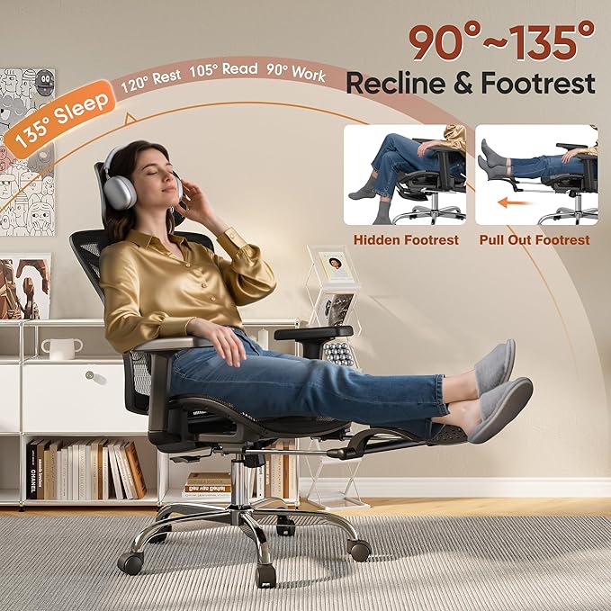 Ergonomic Office Chair with Foot Rest, Home Mesh Desk Chair with Adjustable - Image 4