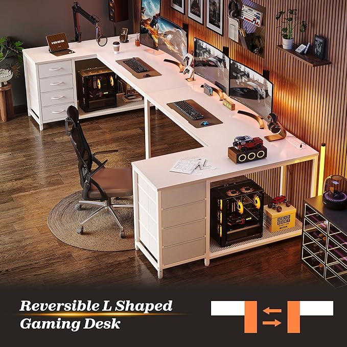 PRAISUN 53" L Shaped Desk with Power Outlets and USB-C Port, Reversible - Image 9