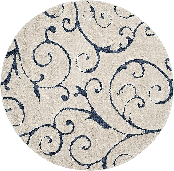 SAFAVIEH Florida Shag Collection 4' Round Cream/Blue SG455 Scrolling Vine by SAFAVIEH
