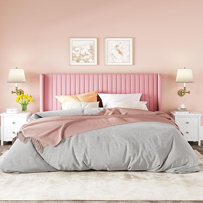 Allewie King Size Velvet Bed Frame/Vertical Channel Tufted Wingback - Image 3