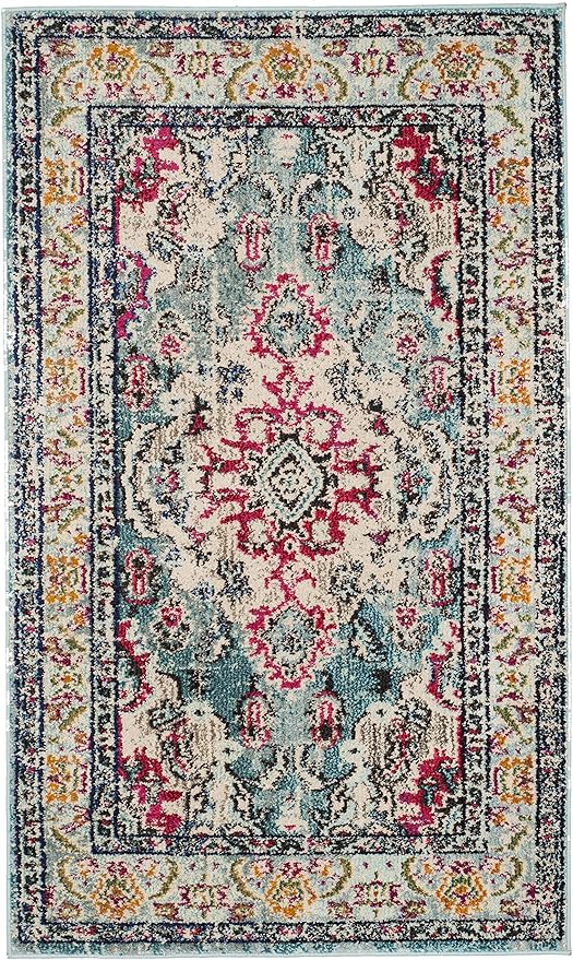 SAFAVIEH Monaco Collection 3' x 5' Light BlueFuchsia MNC243J Boho Chic - Image 2
