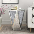 ENENE 19.7" Mirrored End Table Crystal Diamond Setting Coffee Table Silver by ENENE