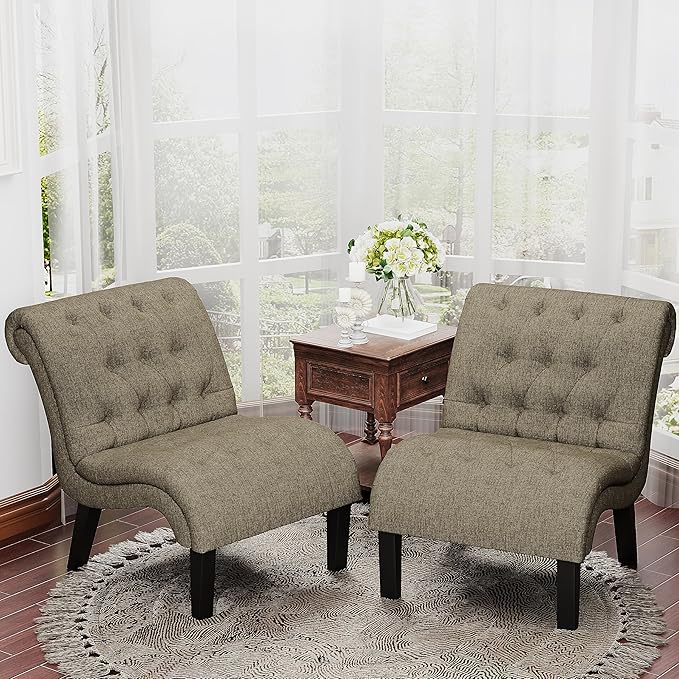 Yongqiang Accent Chairs Set of 2 Modern Armless Living Room Bedroom Side Chairs - Image 3