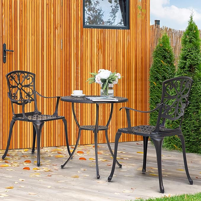 NUU GARDEN Bistro Set 3 Piece Outdoor All Weather Cast Aluminum Patio Bistro - Image 6
