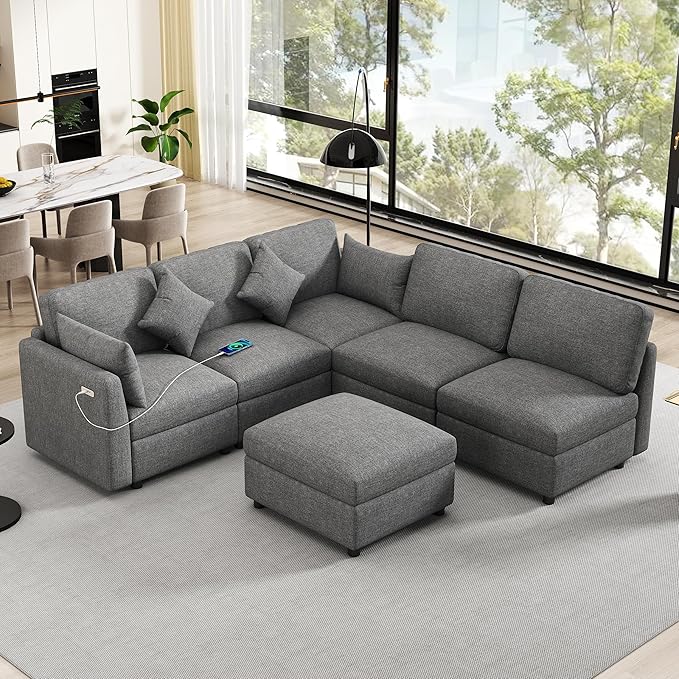 Ball & Cast Oversize Modular Sectional Sofa, 85.4" 5-Seater Couch by BallCast