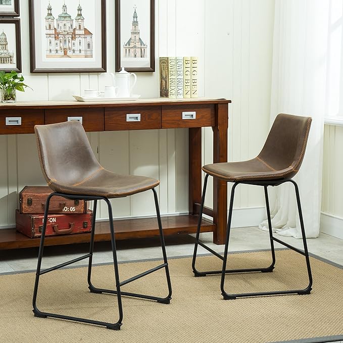 Roundhill Furniture Lotusville Vintage PU Leather Counter Height Stools by RoundhillFurniture