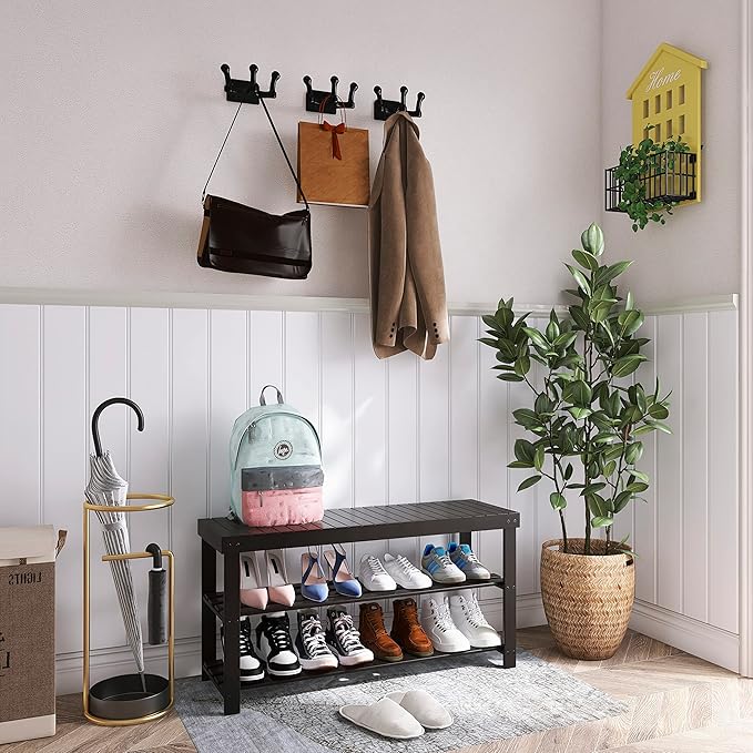 SMIBUY Bamboo Shoe Rack Bench, 3-Tier Shoe Organizer Storage Shelf - Image 2