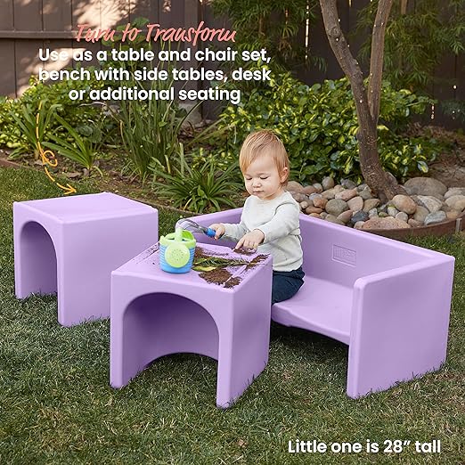 ECR4Kids Tri-Me Table and Cube Chair Set, Light Purple - Image 4