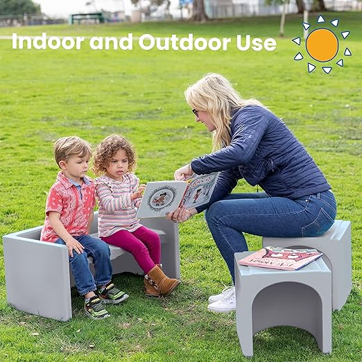 ECR4Kids Tri-Me Table and Cube Chair Set, Light Grey - Image 5