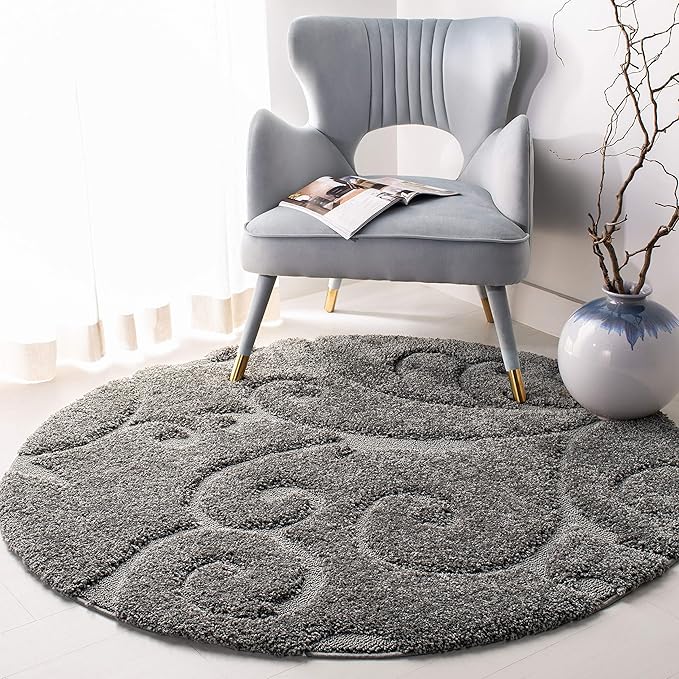 SAFAVIEH Florida Shag Collection 11' Round Grey SG455 Scrolling Vine Graceful by SAFAVIEH