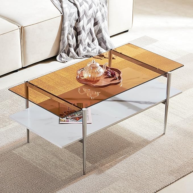 AGV LIGHTING Tadio Glass Coffee Table, Mid-Century Modern Coffee Table by AGVLightning