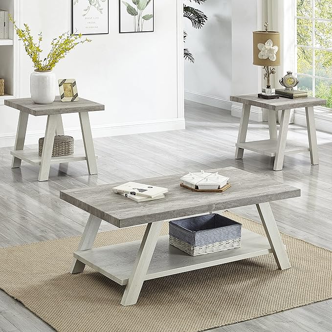 Roundhill Furniture Athens Contemporary 3-Piece Wood Shelf Coffee Table Set by RoundhillFurniture