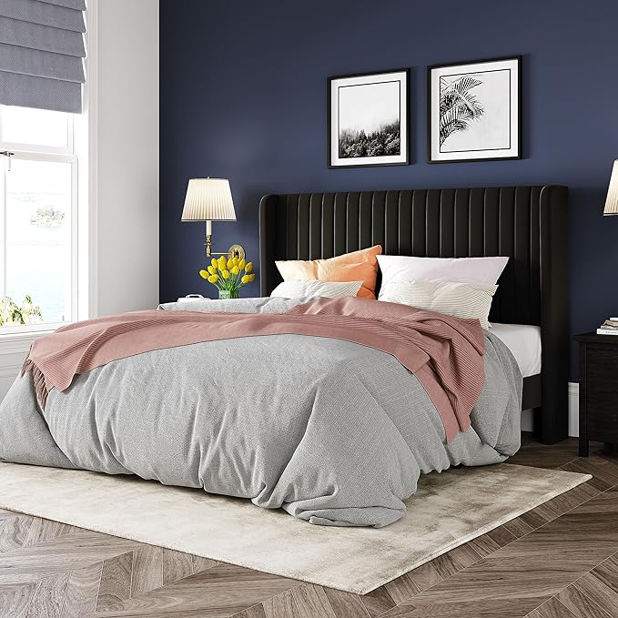 Allewie Full Size Velvet Bed Frame/Vertical Channel Tufted Wingback by Allewie