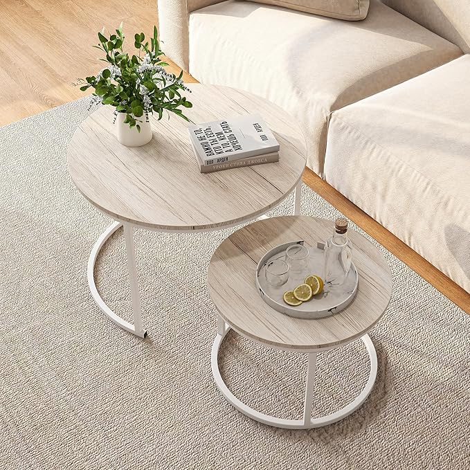 Round Coffee Table Set of 2 End Tables by HOJINLINERO