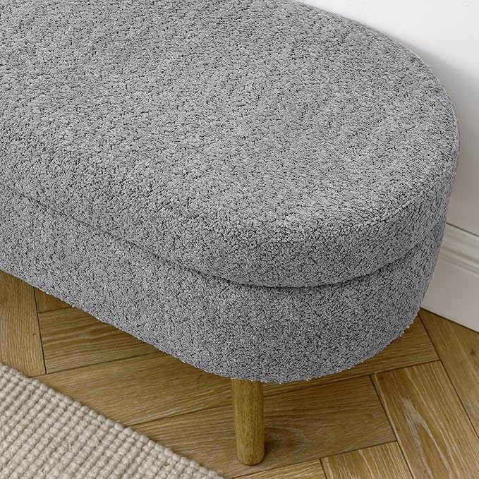 Oval Storage Bench 43.5" Linen Fabric Upholstered Entryway Bench - Image 7
