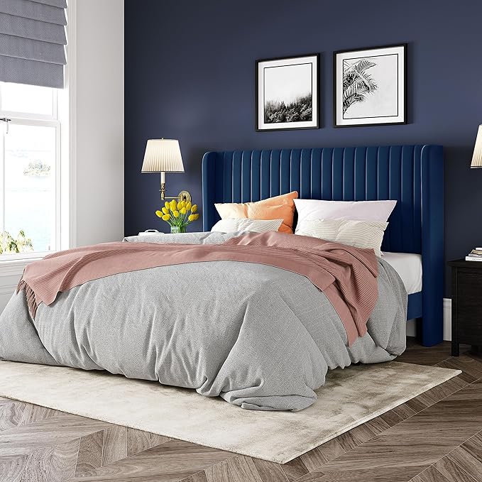 Allewie Full Size Velvet Bed Frame/Vertical Channel Tufted Wingback by Allewie