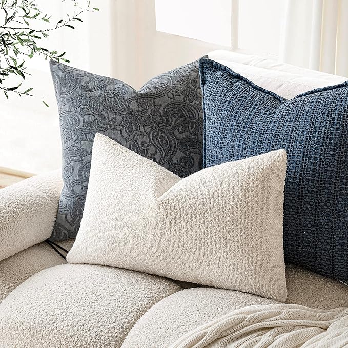 Foindtower Pack of 2 Textured Boucle Throw Pillow Covers Accent Solid Lumbar - Image 5