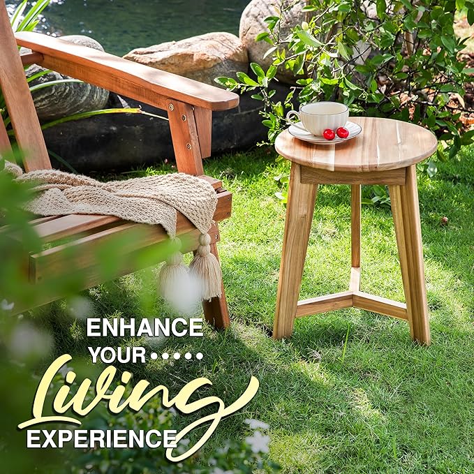 Round Side Table – Acacia Wood End Table - Image 7