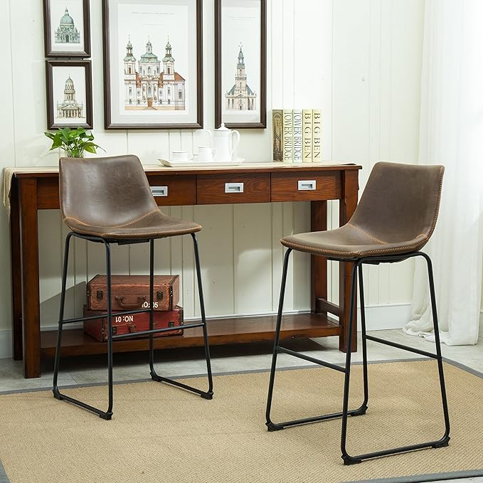 Roundhill Furniture Lotusville Vintage PU Leather Barstools, Antique Brown by RoundhillFurniture