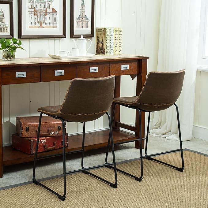 Roundhill Furniture Lotusville Vintage PU Leather Counter Height Stools - Image 4