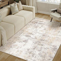 4x6 Washable Area Rug Beige Grey Neutral Abstract Entryway Kitchen Non Slip Low by WondRg