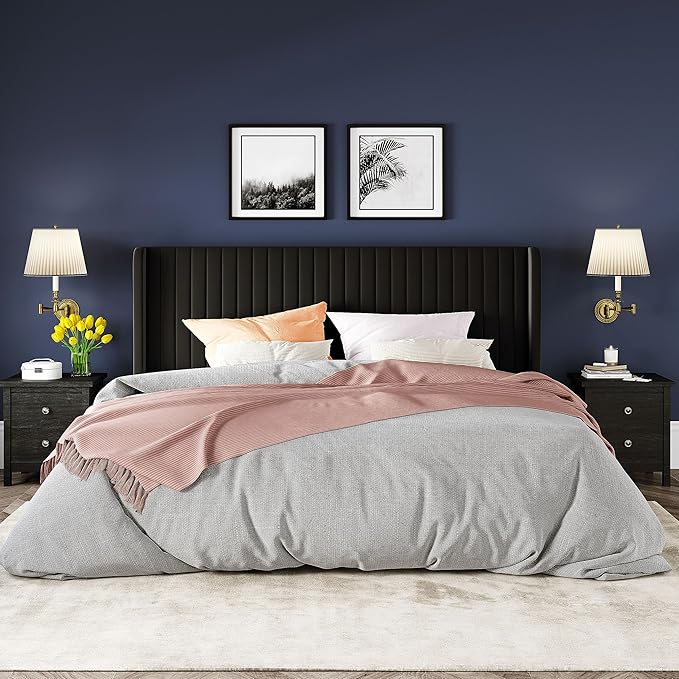 Allewie King Size Velvet Bed Frame/Vertical Channel Tufted Wingback - Image 3