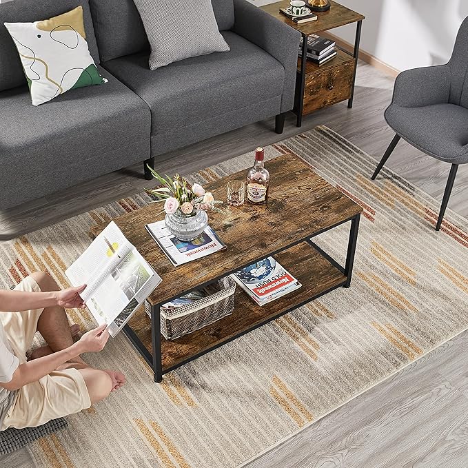 Yaheetech 2-Tier Coffee Table, Industrial Wood Coffee Table - Image 4