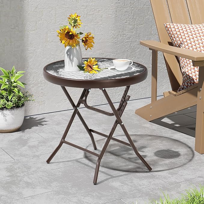 Foldable Side Table with Tempered Glass Top 18" Outdoor Folding Side Table - Image 7